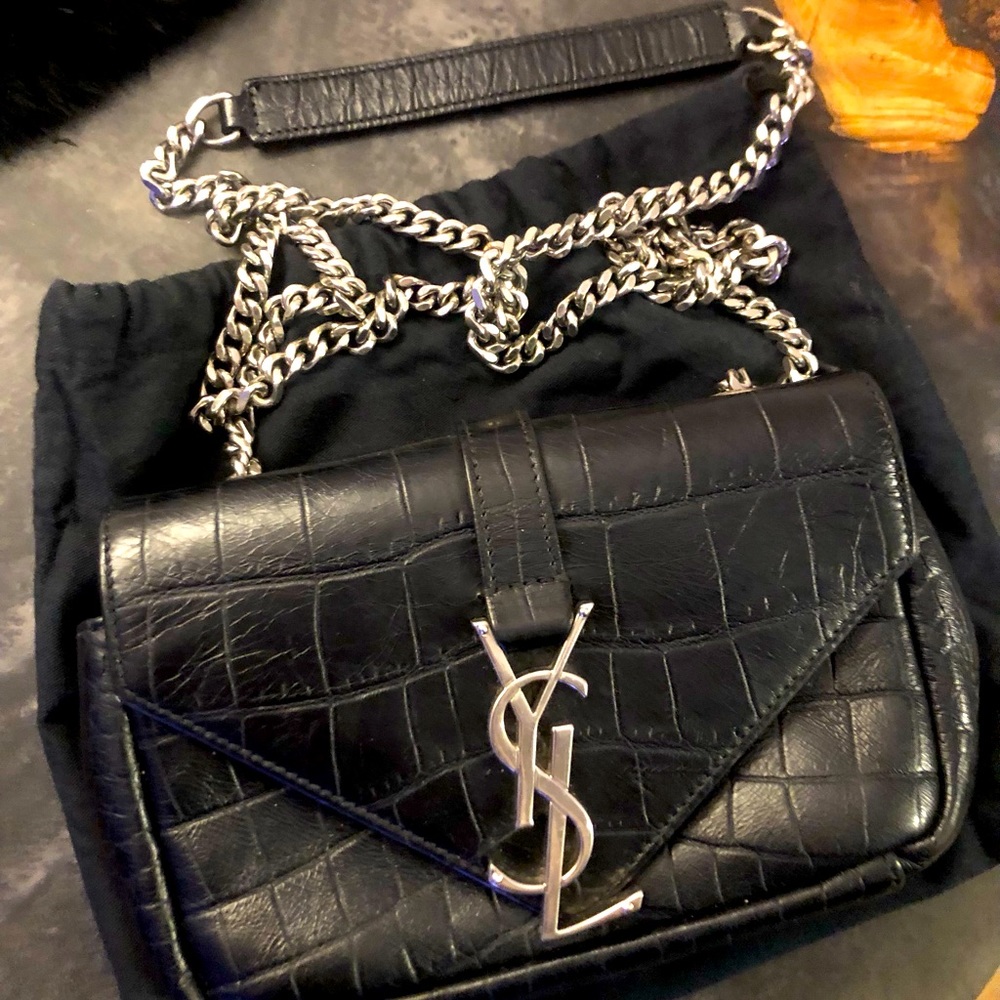 Yves Saint Laurent black crocodile purse